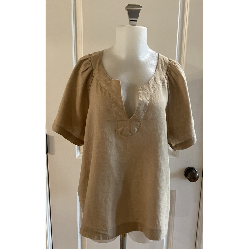 J Crew 100% Linen Peasant Blouse Womens‎ XL Beige Boho Cottagecore Natural